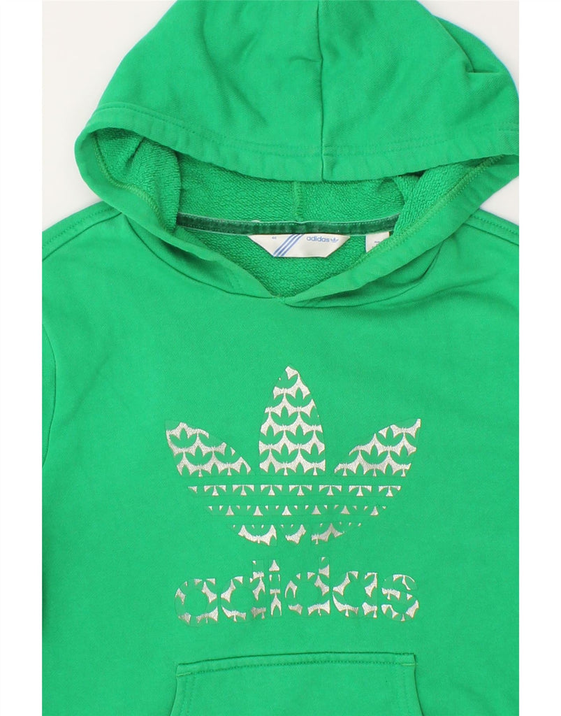 ADIDAS Womens Graphic Hoodie Jumper EU 40 Medium Green Cotton | Vintage Adidas | Thrift | Second-Hand Adidas | Used Clothing | Messina Hembry 