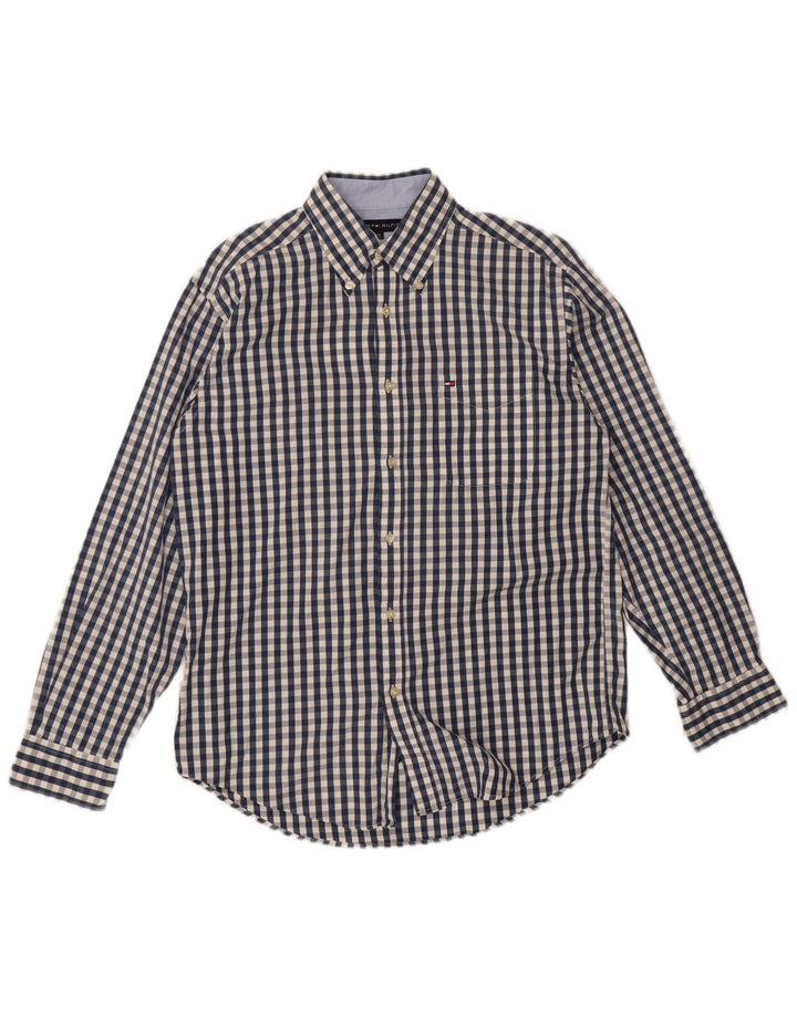Tommy Hilfiger Mens Shirt Medium Navy Blue Gingham Cotton