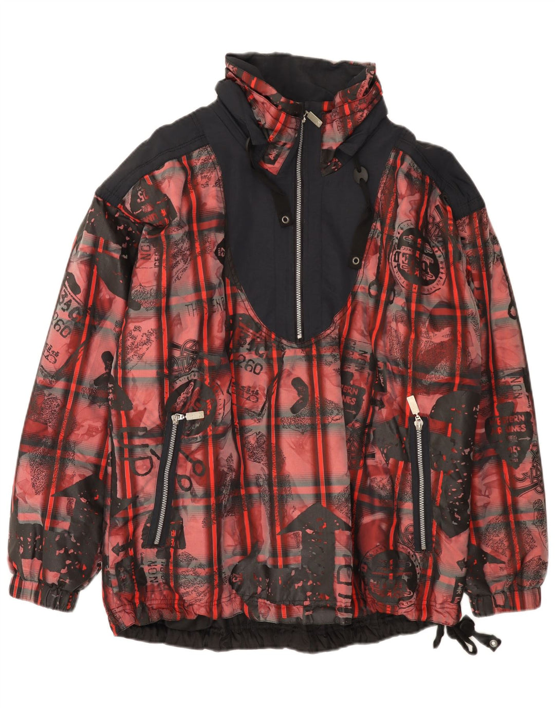 Vintage Mens Loose Fit Anorak Jacket UK 38 Medium Red Colourblock Polyester