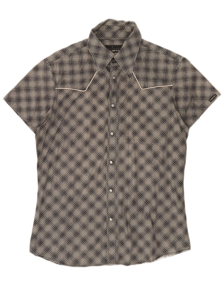 ENERGIE Mens Short Sleeve Shirt Large Grey Check Cotton