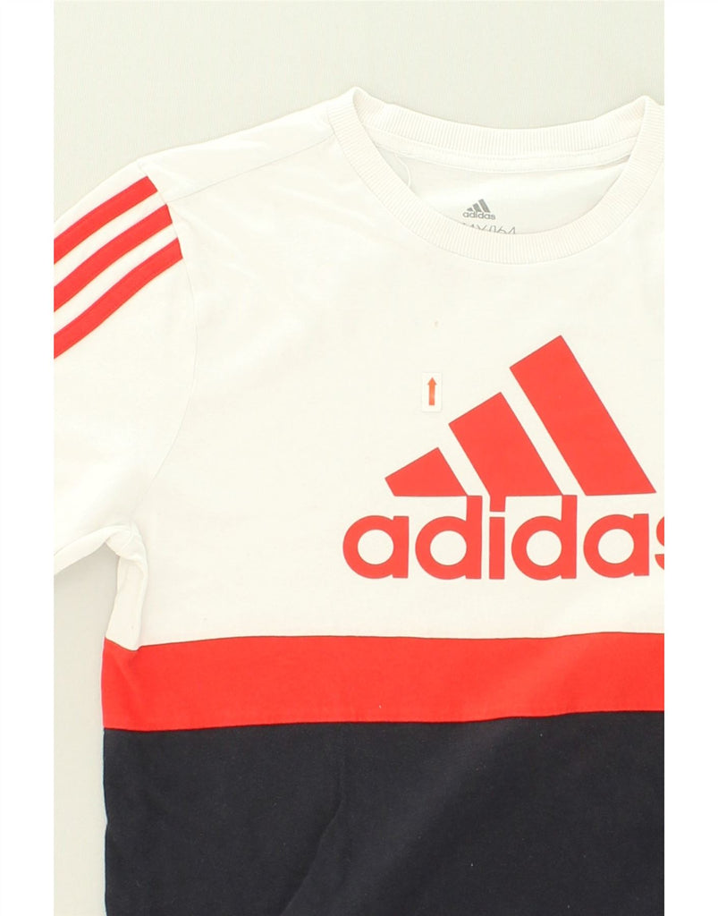 ADIDAS Boys Graphic T-Shirt Top 13-14 Years White Colourblock Cotton | Vintage Adidas | Thrift | Second-Hand Adidas | Used Clothing | Messina Hembry 