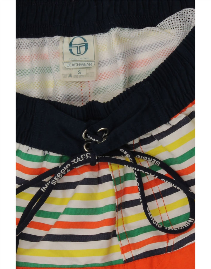 Sergio Tacchini Mens Graphic Swimming Shorts Small Orange Striped Polyester