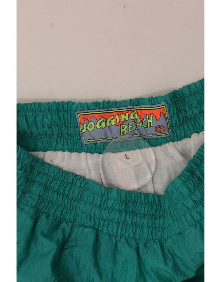 Vintage Mens Tracksuit Trousers Large  Green Colourblock Nylon