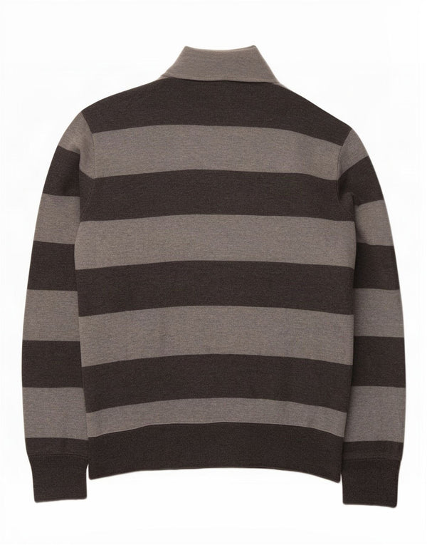 Gant Mens Button Neck Jumper Sweater XL Grey Striped Cotton