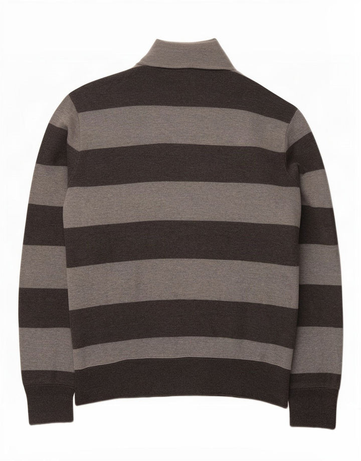 Gant Mens Button Neck Jumper Sweater XL Grey Striped Cotton