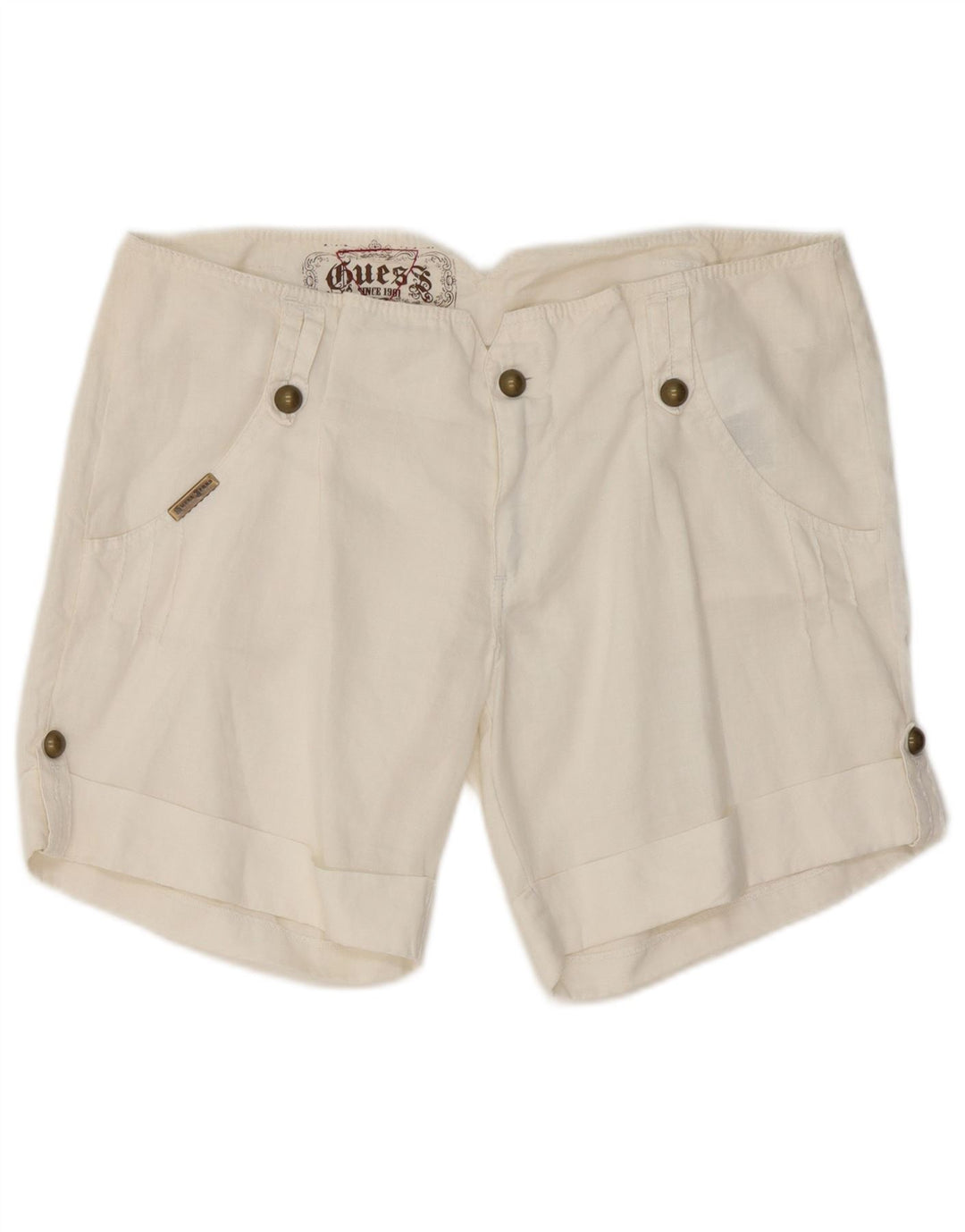 Guess Womens Casual Shorts W31 Medium White Ramie