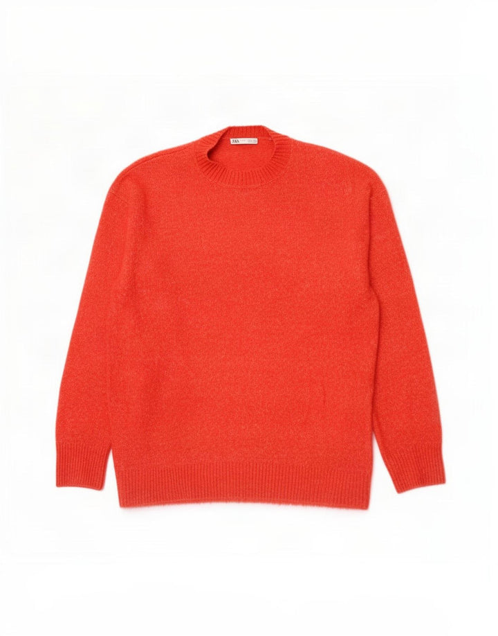 Zara Mens Crew Neck Jumper Sweater Medium Orange