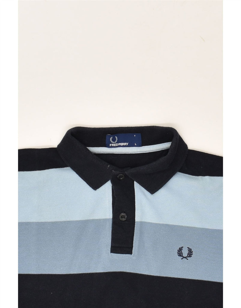 FRED PERRY Boys Polo Shirt 11-12 Years Large Blue Striped Cotton | Vintage Fred Perry | Thrift | Second-Hand Fred Perry | Used Clothing | Messina Hembry 