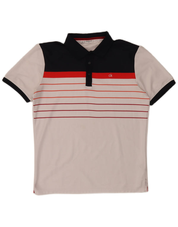 Calvin Klein Mens Polo Shirt Large White Colourblock Polyester