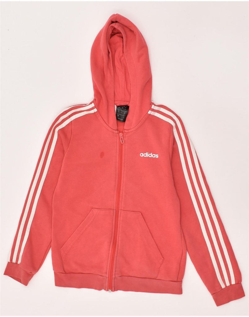 ADIDAS Girls Zip Hoodie Sweater 11-12 Years Red Cotton | Vintage Adidas | Thrift | Second-Hand Adidas | Used Clothing | Messina Hembry 