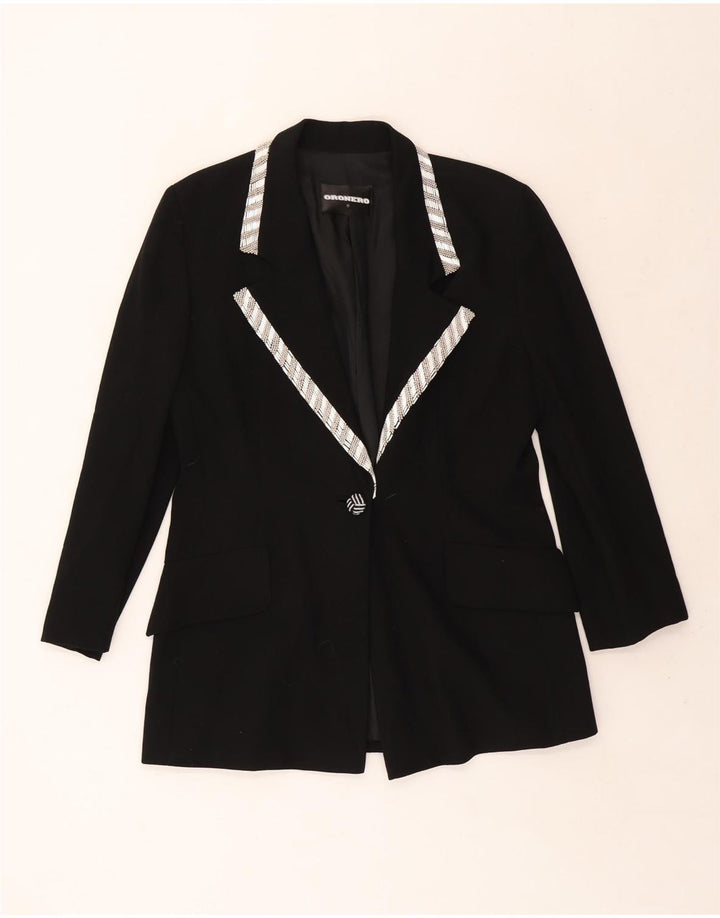 VINTAGE Womens 1 Button Blazer Jacket UK 14 Large Black Wool
