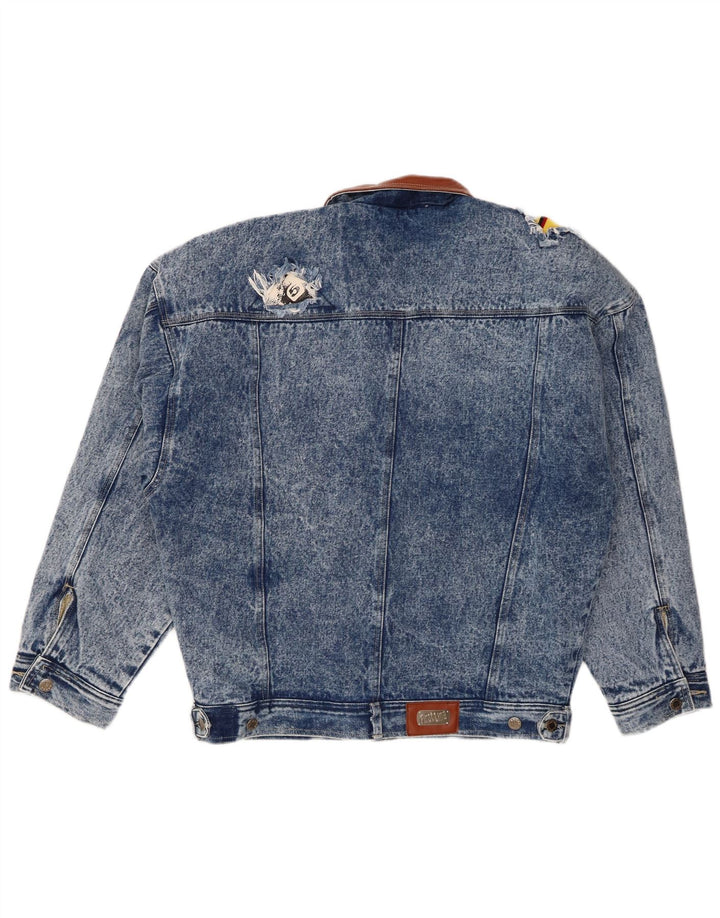 Vintage Mens Distressed Denim Jacket EU 50 Large Blue Polyester