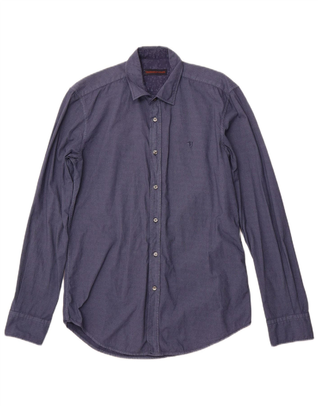 TRUSSARDI JEANS Mens Shirt Size 38 Medium Navy Blue Geometric Cotton