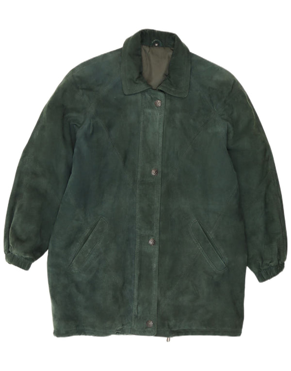 Vintage Womens Loose Fit Suede Windbreaker Coat EU 38 Medium Green Leather