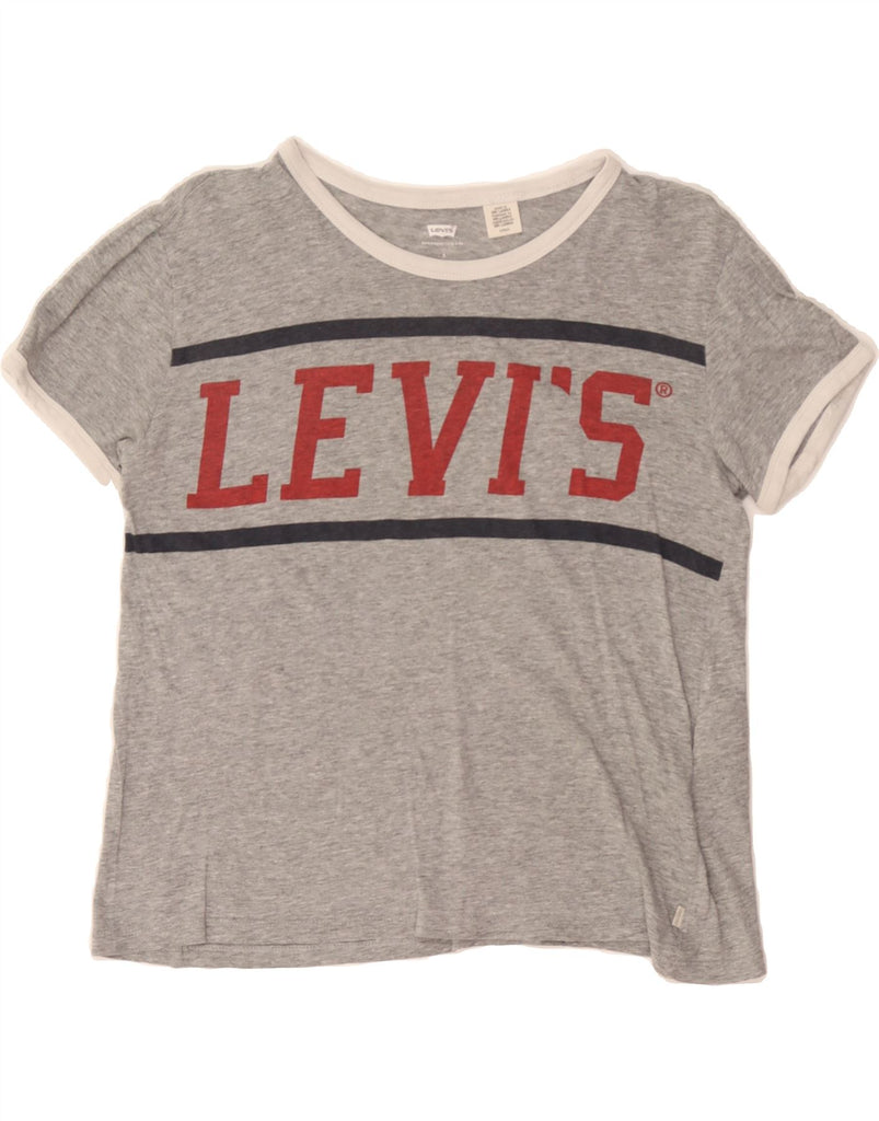 LEVI'S Womens Crop Graphic T-Shirt Top UK 10 Small Grey Cotton Vintage Levi's and Second-Hand Levi's from Messina Hembry 
