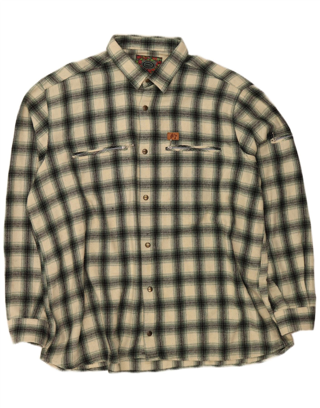 VINTAGE Mens Flannel Shirt 3XL Green Check Wool