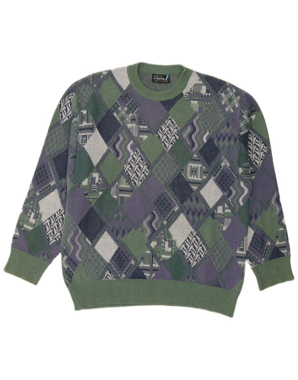 Rasica Mens Crew Neck Jumper Sweater IT 52 Large Green Argyle/Diamond