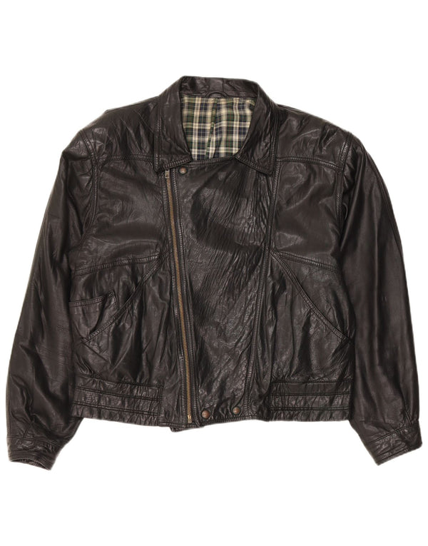 Vintage Mens Leather Biker Jacket IT 50 Large Black