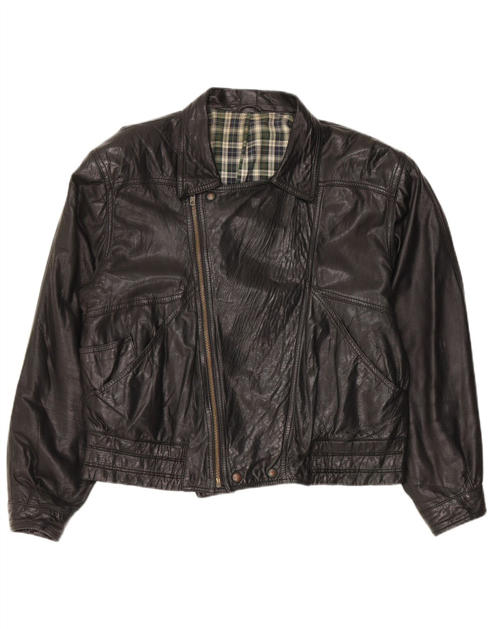 Vintage Mens Leather Biker Jacket IT 50 Large Black