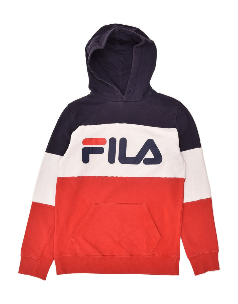 FILA Mens Graphic Hoodie Jumper Small Multicoloured Colourblock Cotton | Vintage Fila | Thrift | Second-Hand Fila | Used Clothing | Messina Hembry 