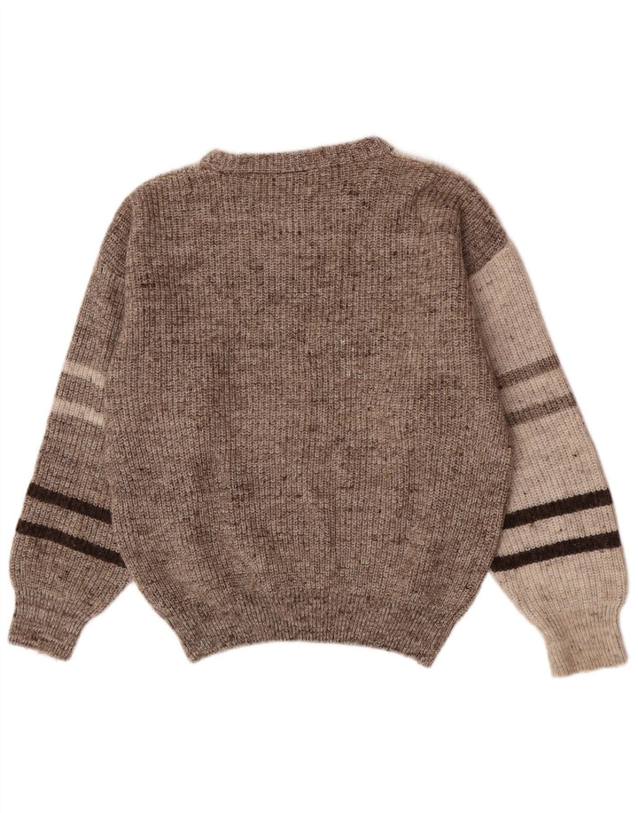 Fiume Mens Crew Neck Jumper Sweater Medium Grey Colourblock Wool Retro