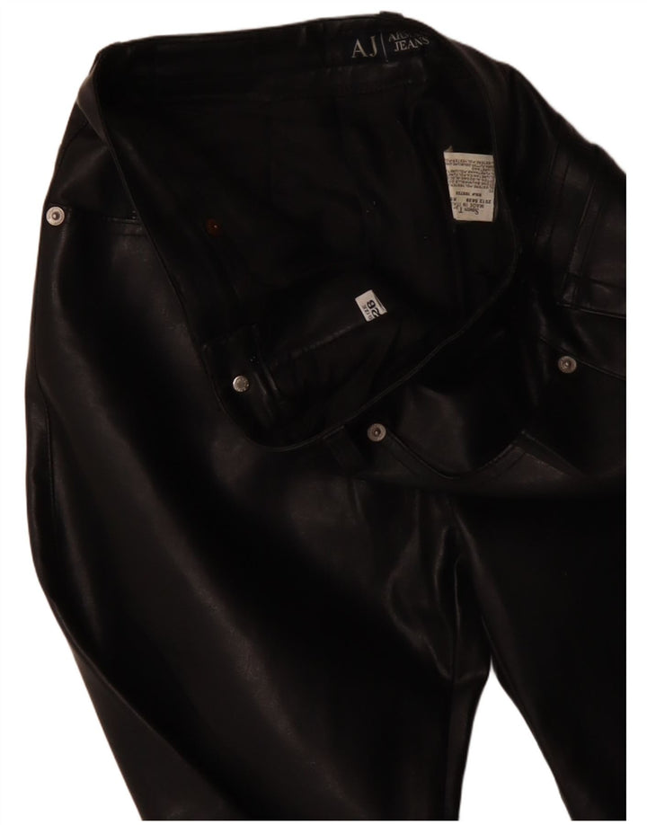 ARMANI Womens Straight Faux Leather Trousers W26 L31 Black Polyester
