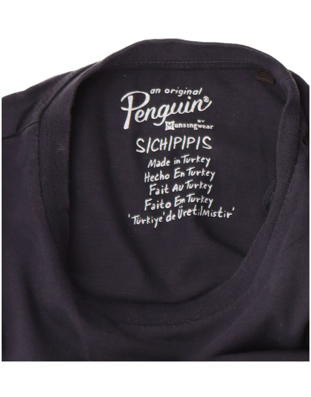 Penguin Mens Graphic T-Shirt Top Small Navy Blue Cotton
