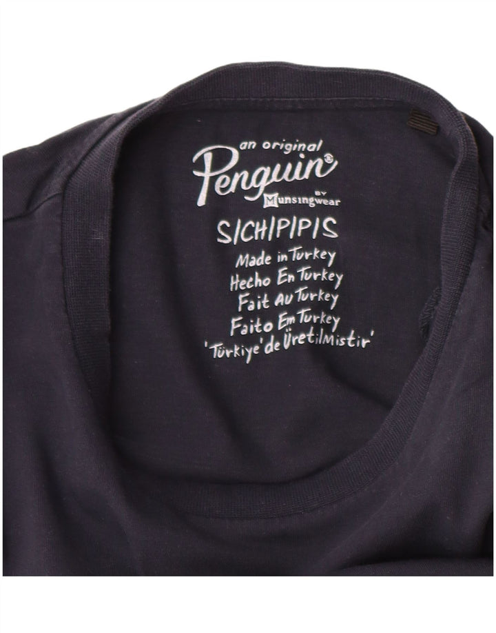 Penguin Mens Graphic T-Shirt Top Small Navy Blue Cotton