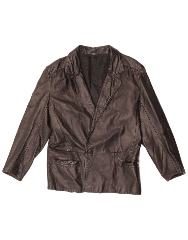 Vintage Mens 1 Button Leather Blazer Jacket IT 46 Small Black Leather