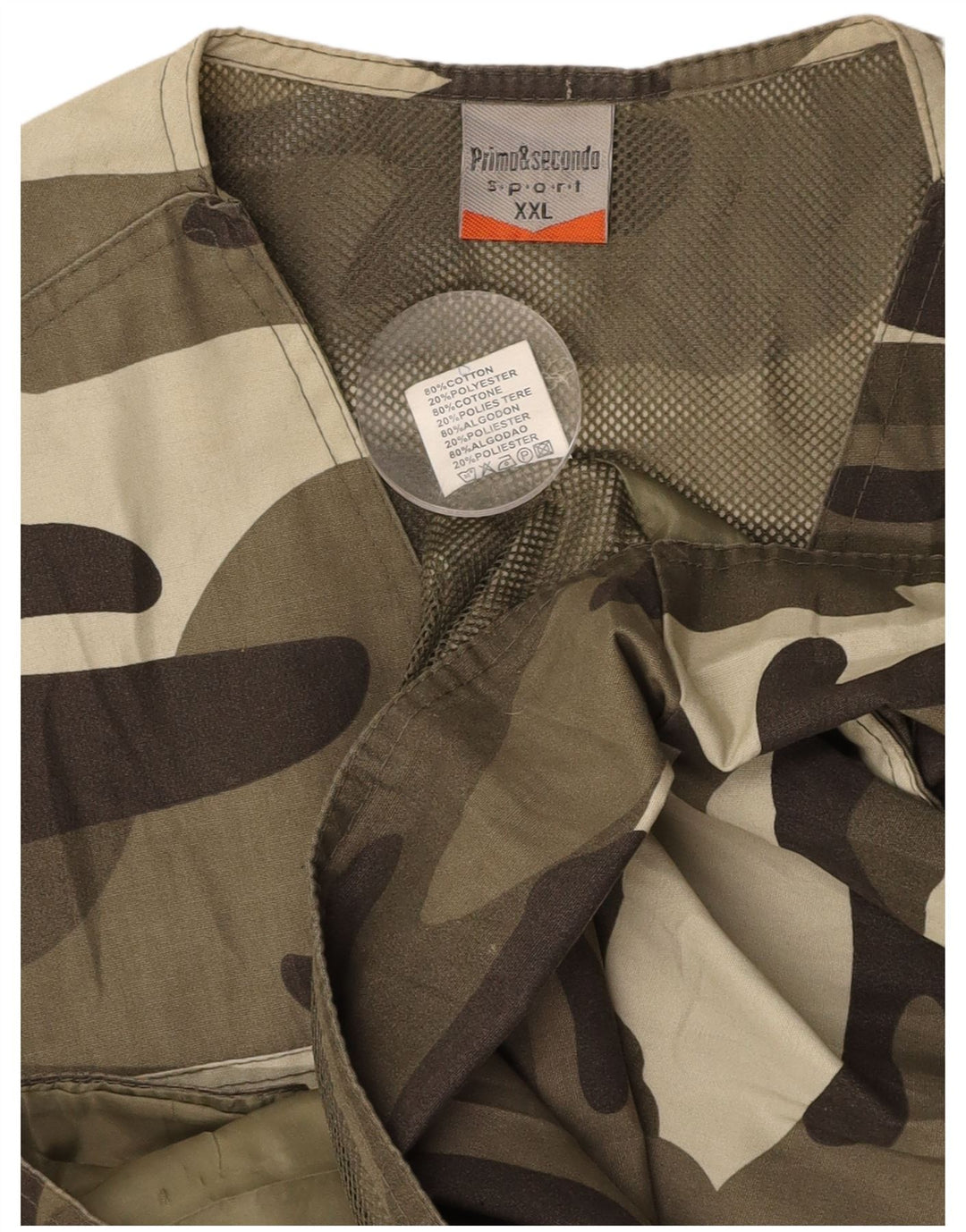 VINTAGE Mens Utility Gilet UK 44 2XL Khaki Camouflage Cotton