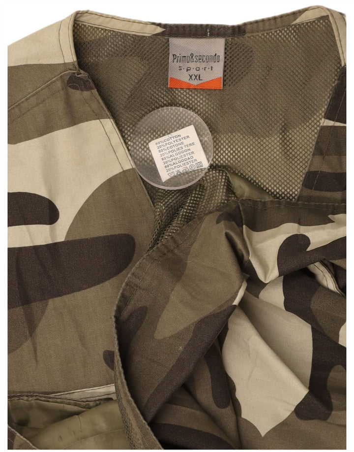 VINTAGE Mens Utility Gilet UK 44 2XL Khaki Camouflage Cotton