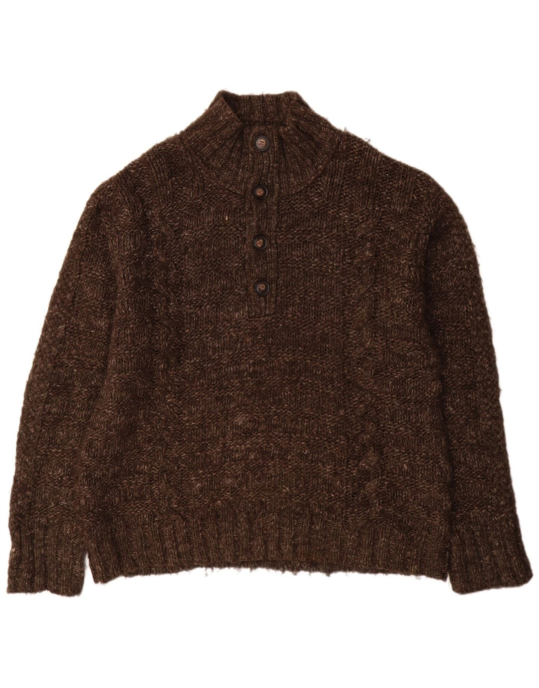 Fat Face Mens Button Neck Jumper Sweater XL Brown Wool