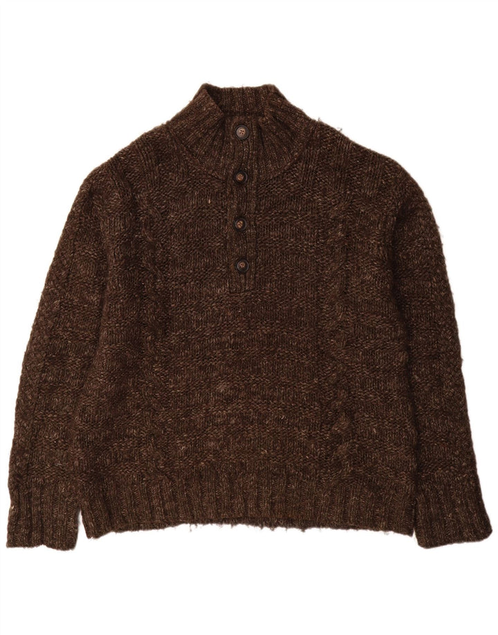 Fat Face Mens Button Neck Jumper Sweater XL Brown Wool