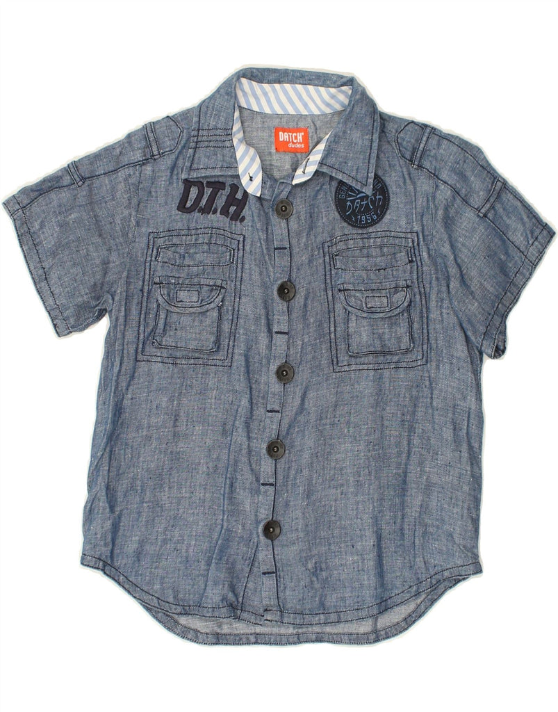 DATCH Boys Graphic Short Sleeve Shirt 7-8 Years Small Blue Linen | Vintage Datch | Thrift | Second-Hand Datch | Used Clothing | Messina Hembry 