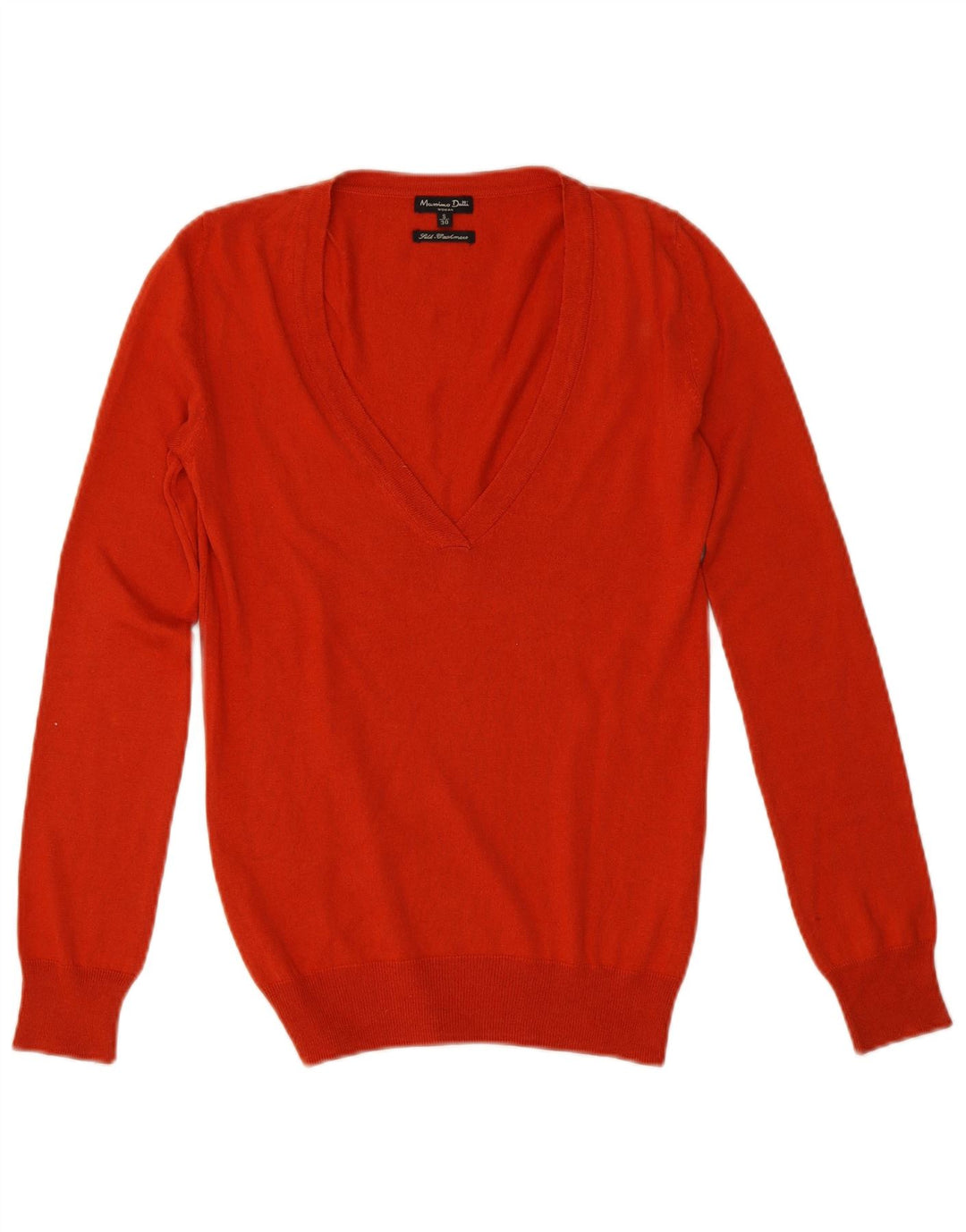 Massimo Dutti Womens V-Neck Jumper Sweater UK 10 Small Orange Silk