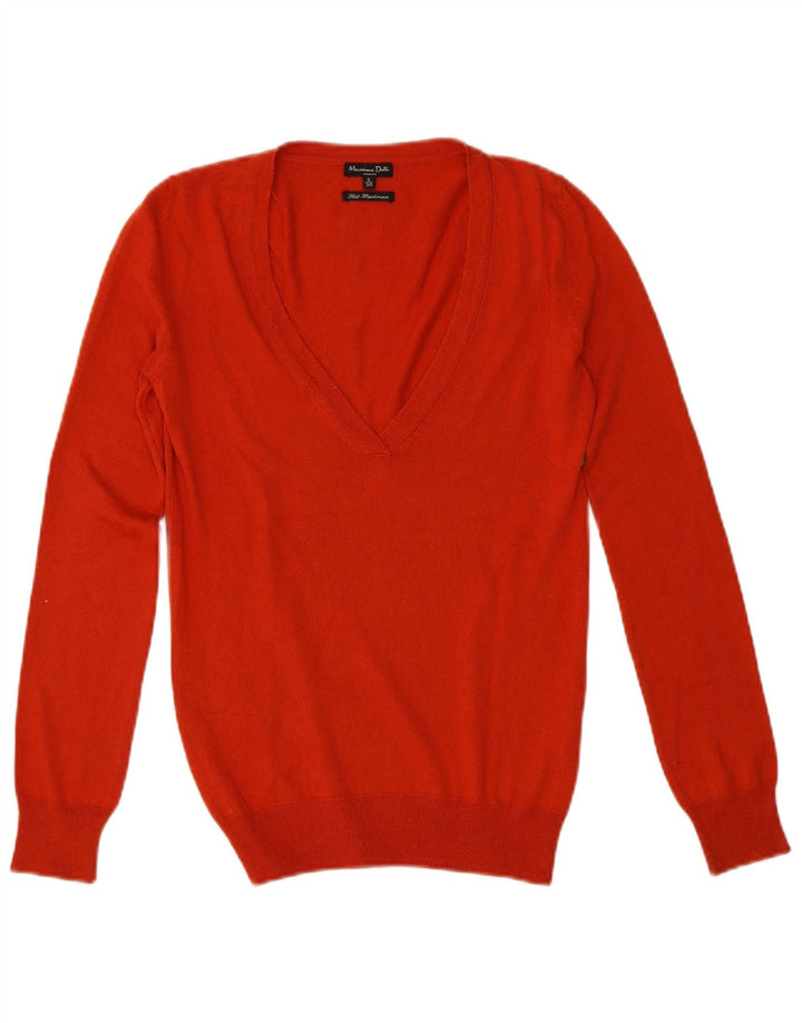 Massimo Dutti Womens V-Neck Jumper Sweater UK 10 Small Orange Silk