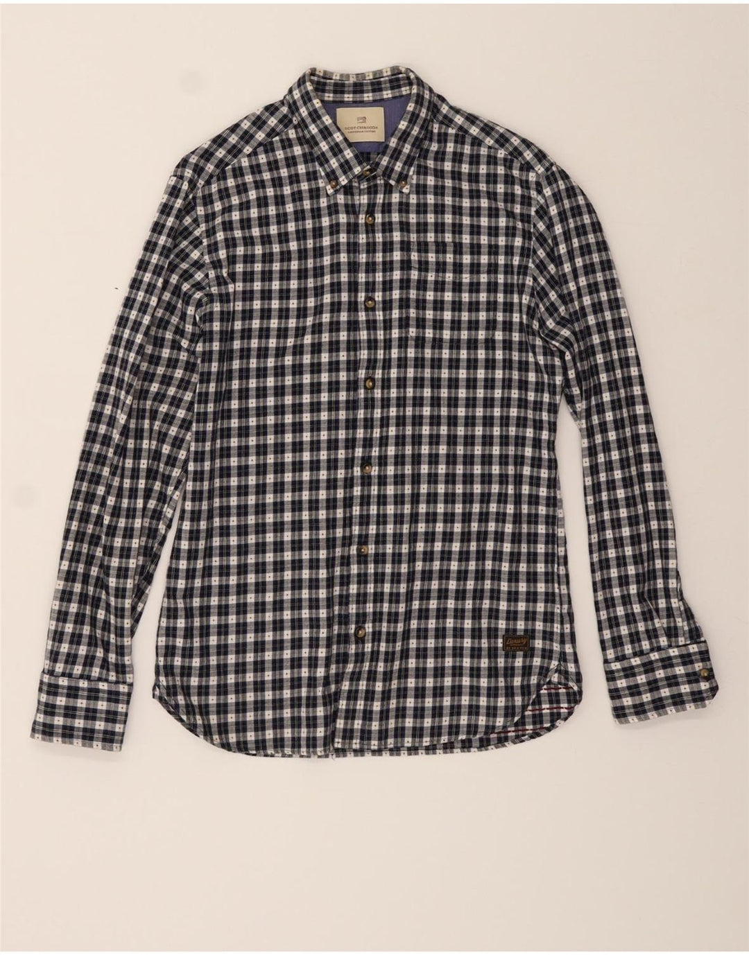 SCOTCH & SODA Mens Shirt Medium Navy Blue Check Cotton Vintage Scotch & Soda and Second-Hand Scotch & Soda from Messina Hembry 