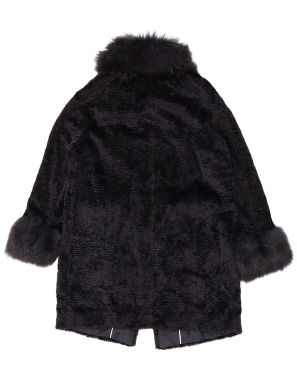 Marks & Spencer Womens Oversized Faux Fur Overcoat UK 14 Large Navy Blue