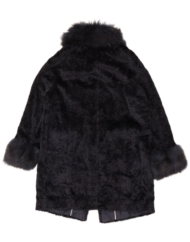 Marks & Spencer Womens Oversized Faux Fur Overcoat UK 14 Large Navy Blue