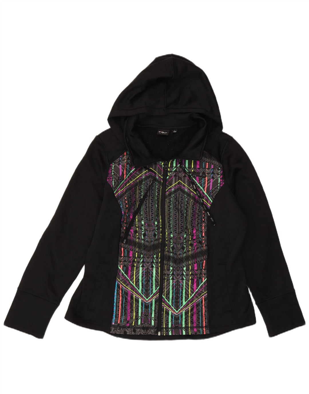 Fila Womens Zip Hoodie Sweater UK 16 Large Black Geometric Polyester