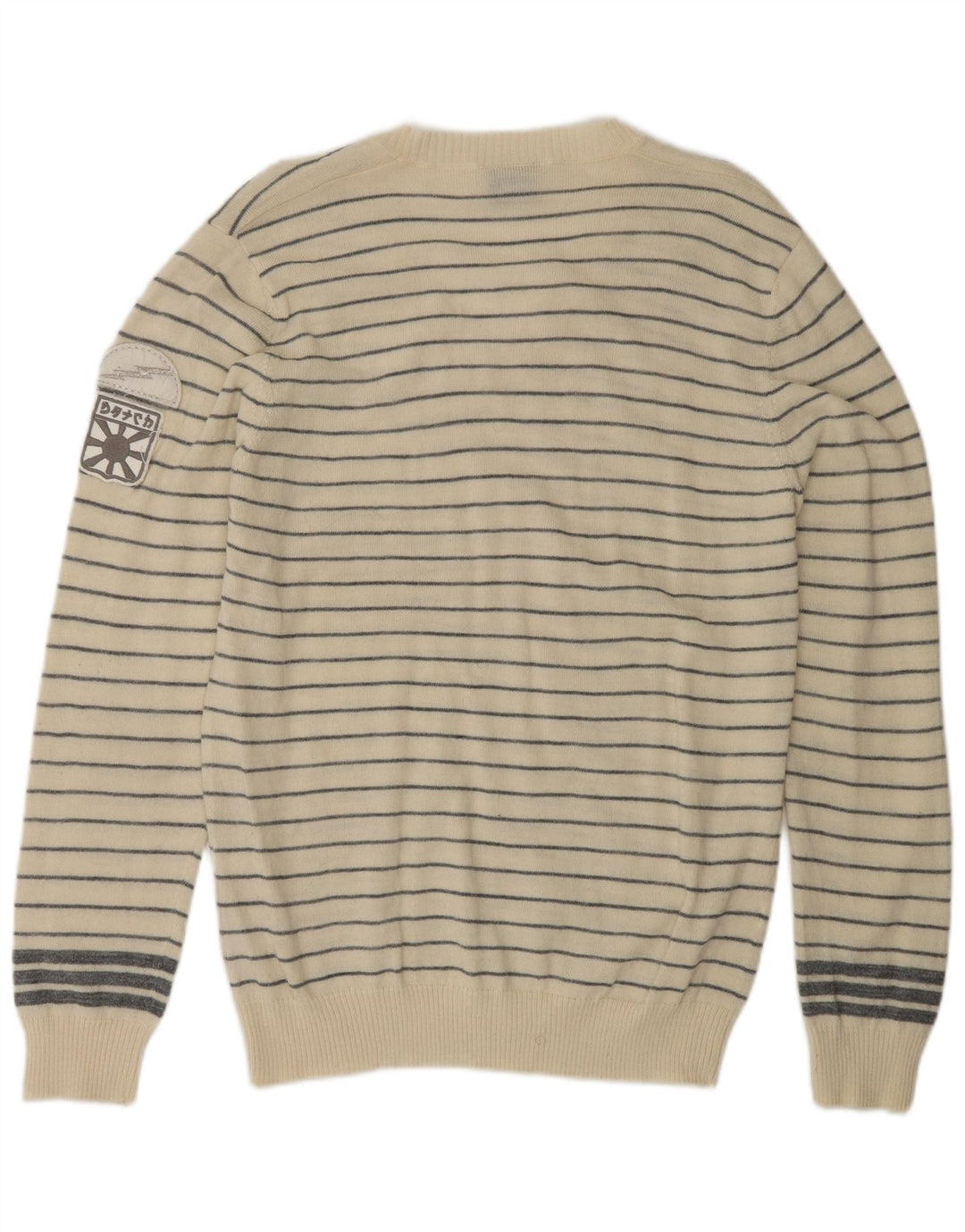 DATCH Mens V-Neck Jumper Sweater XL Off White Striped Acrylic