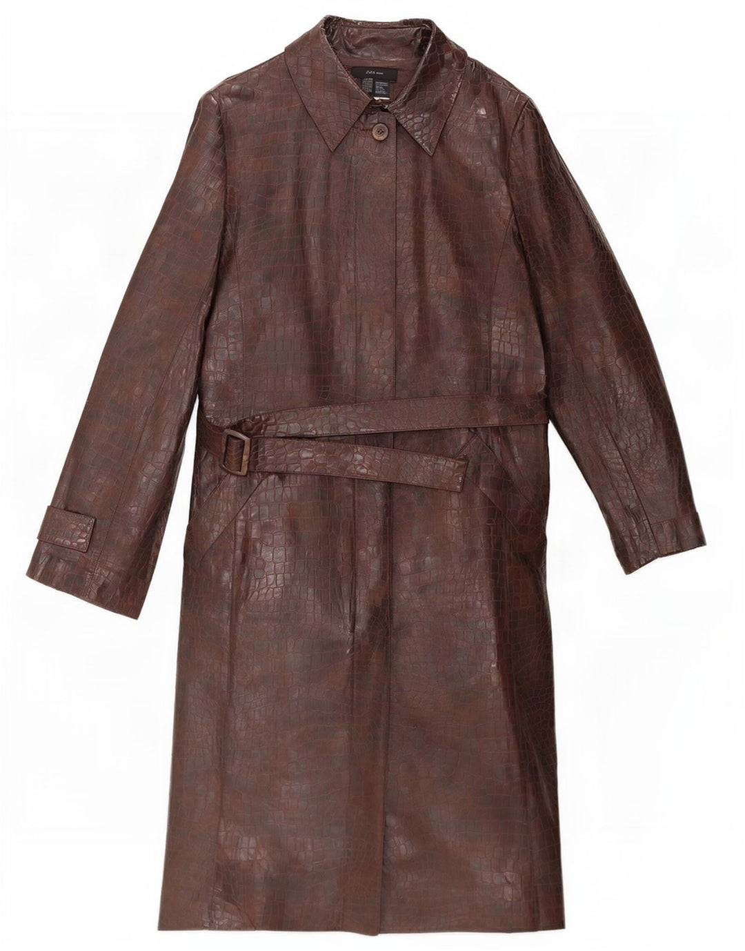 Zara Womens Faux Leather Overcoat UK 12 Medium Brown Animal Print Polyester