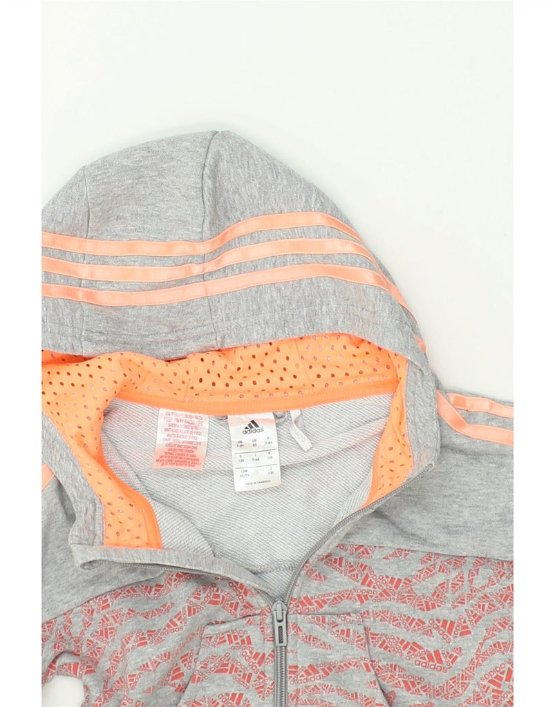 ADIDAS Girls Graphic Zip Hoodie Sweater 7-8 Years Grey Colourblock Cotton | Vintage Adidas | Thrift | Second-Hand Adidas | Used Clothing | Messina Hembry 