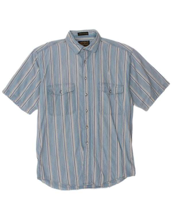 Eddie Bauer Mens Short Sleeve Shirt Medium Blue Striped Cotton