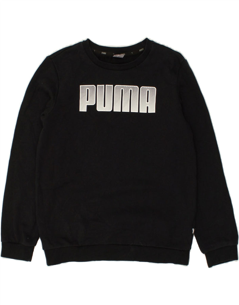 PUMA Boys Graphic Sweatshirt Jumper 13-14 Years Black Cotton | Vintage Puma | Thrift | Second-Hand Puma | Used Clothing | Messina Hembry 