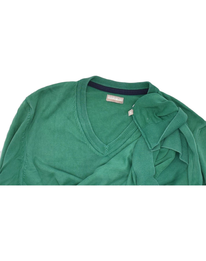 NAPAPIJRI Mens V-Neck Jumper Sweater Medium Green Cotton | Vintage | Thrift | Second-Hand | Used Clothing | Messina Hembry 