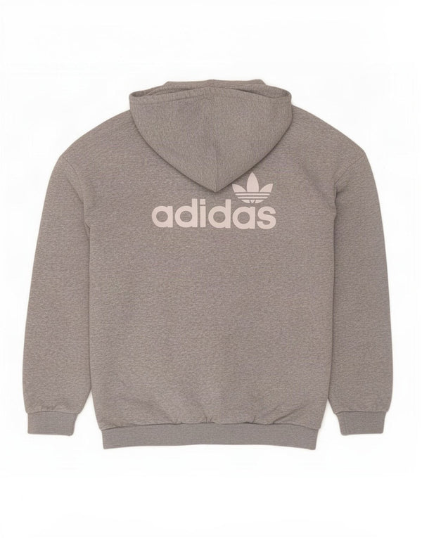 Adidas Womens Graphic Oversized Hoodie Jumper UK 10 Small Grey Flecked