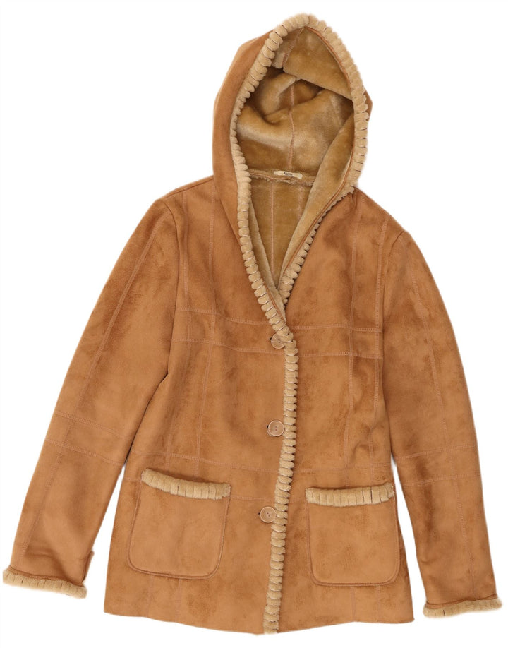 Klass Womens Hooded Sherpa Jacket UK 12 Medium Beige Polyester