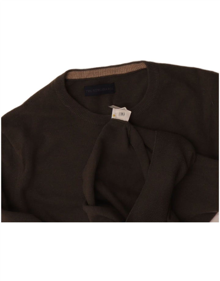 TRUSSARDI Mens Crew Neck Jumper Sweater Large Grey Wool