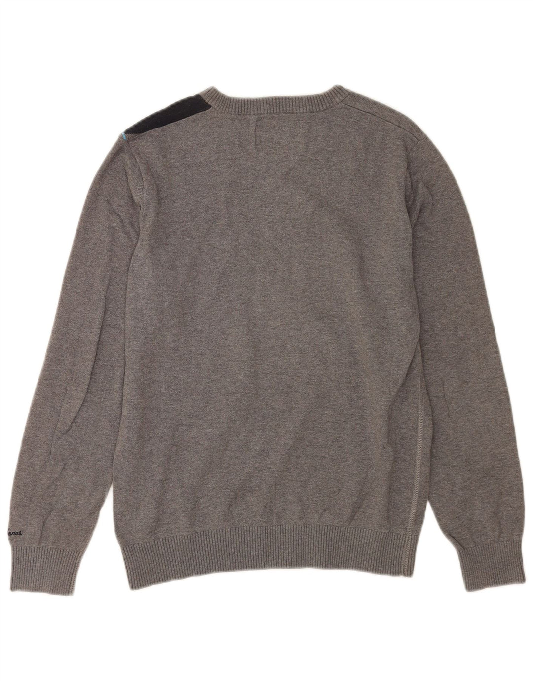 Jack & Jones Mens V-Neck Jumper Sweater Medium Grey Colourblock Cotton